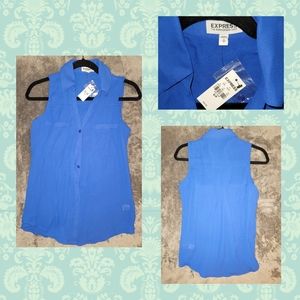 NWT EXPRESS Sleeveless Two Pocket 'Portofino Shirt' - Stunning Blue - Small